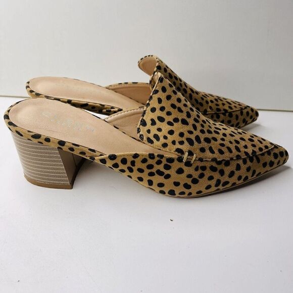 Queen George Womens Size 7 Leopard Print Heeled Sandals Mules Stacked Heel - Picture 5 of 8